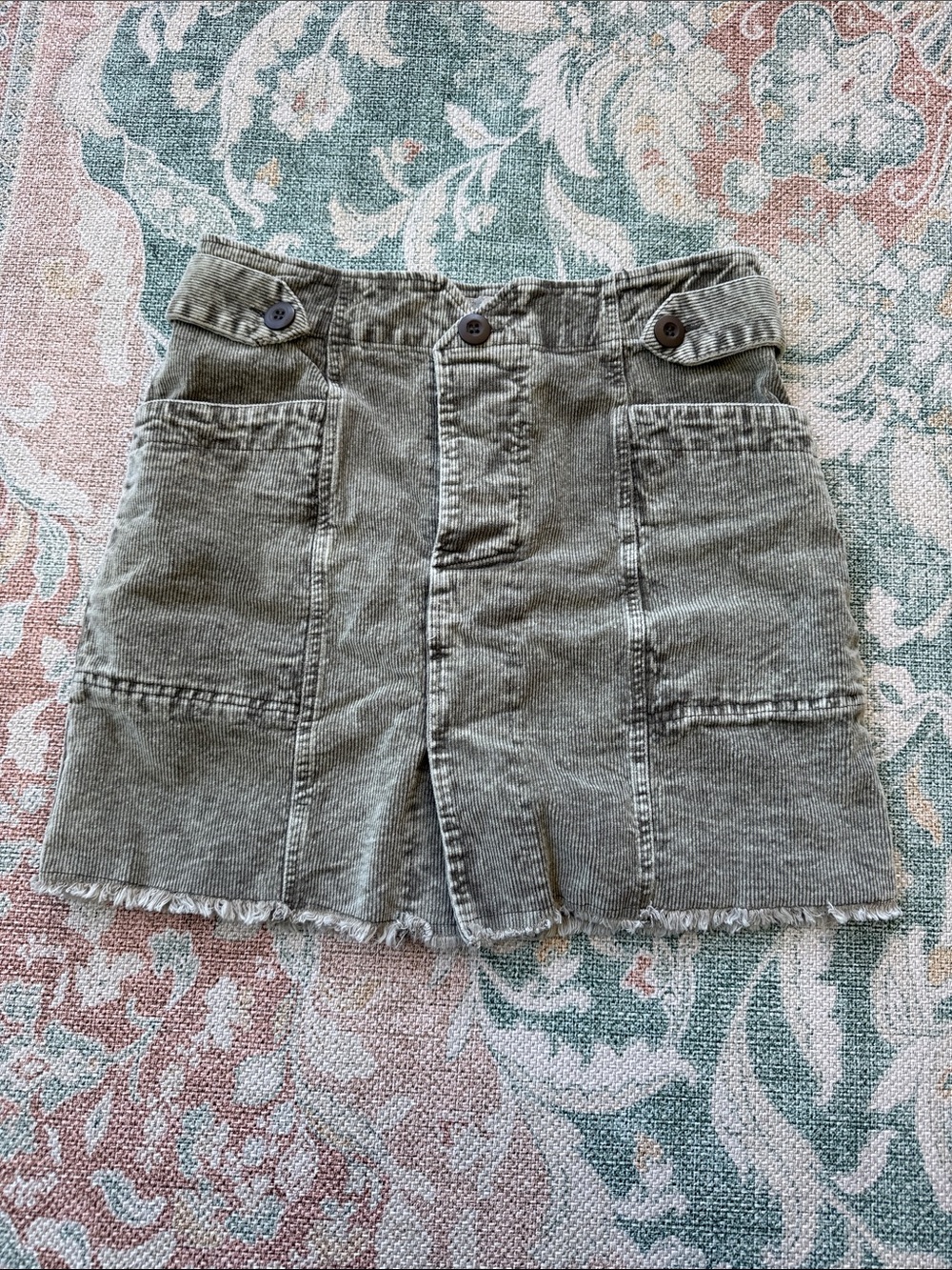 Oli & Hali Olive Corduroy Button-Front Mini Skirt